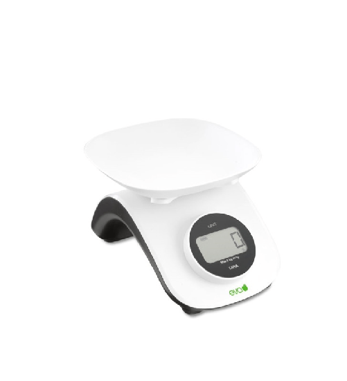 Eva bilancia digitale da cucina cinetica 5 kg divisione 1 grammo con bacinella, bianca