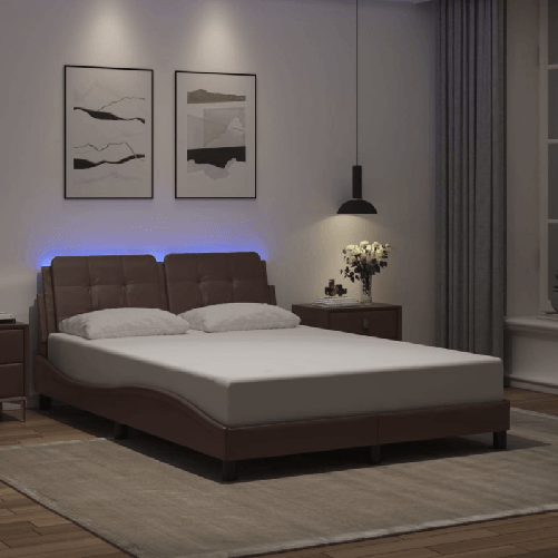 VidaXL Giroletto con Luci LED Marrone 140x200 cm in Similpelle