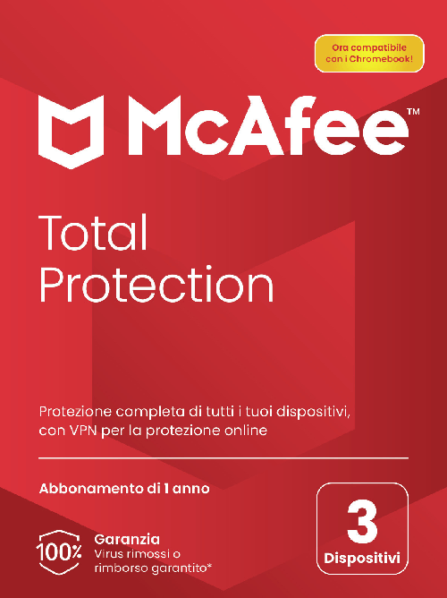 McAfee Total Protection 3 dispositivi (Windows/Mac/Android/iOS), abbonamento per 1 anno