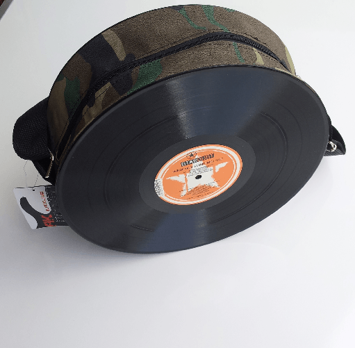 Borsa borsello disco vinile 33 giri a spalla in tessuto tracolla regolabile verde Borsa borsello disco vinile 33 giri a spalla in tessuto tracolla reg
