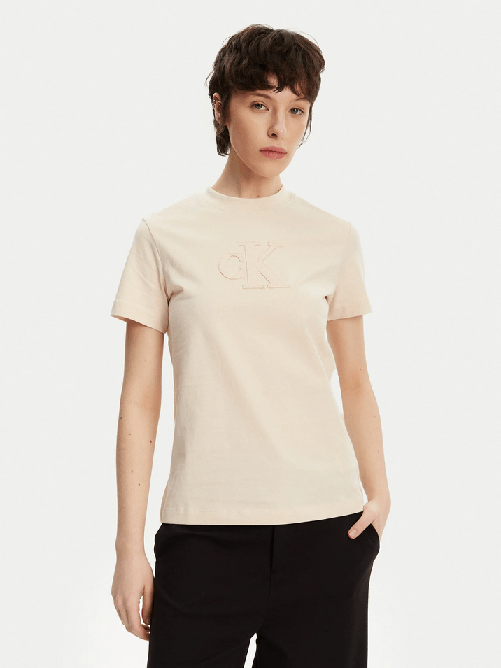 CALVIN KLEIN JEANS T SHIRT MAGLIA DONNA CALVIN KLEIN JEANS J20J225256 COTONE BEIGE ORIGINAL PE 2025 Colore Beige,Taglia M