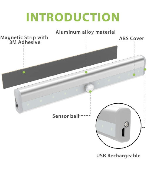 Lampada Da Parete A Induzione 10led Con Sensore Di Movimento Per Armadi Q-led100 -