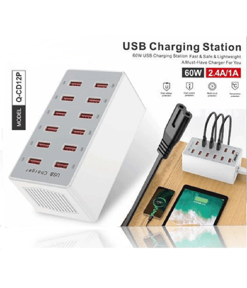 Stazione Di Ricarica Usb Dock Con 12 Porte Usb 60w Multifunzione Presa Q-cd12p -