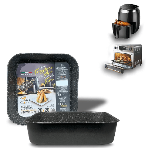TrAdE Shop Traesio Teglia Quadrata Alta 20x20xh5cm Per Friggitrice Ad Aria Forno Antiaderente Alluminio 054057 -