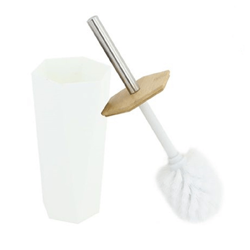 Porta Scopino Esagonale Geometrico Bianco Legno Con Scopettino Spazzolone Wc Bagno 10839 -