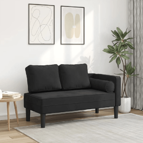 VidaXL Chaise Lounge con Cuscini Nero in Velluto