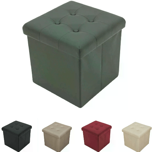 Pouf Contenitore Cubo Pieghevole in Ecopelle 38x38x38 cm Nero