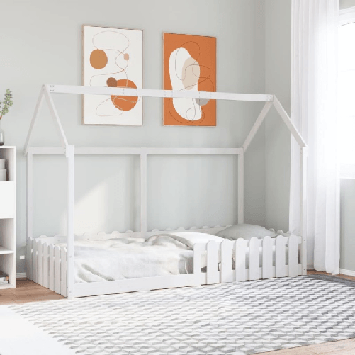 VidaXL Giroletto Casetta Bambini Bianco 90x190 cm Legno Massello Pino