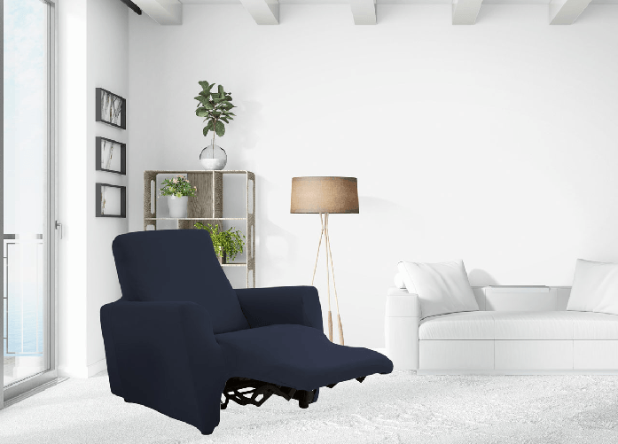 BIANCHERIAWEB Copripoltrona Reclinabile Elasticizzato Antimacchia Magic Tinta Unita Blu Poltrona Relax