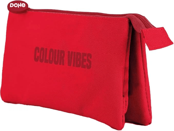 Dohe Astuccio triplo Dohe Colour Vibes - Doppia chiusura a cerniera con tiretto in gomma - Rosso