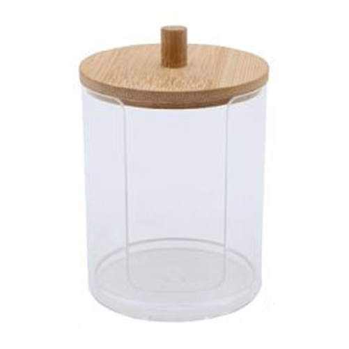 Cleafe Contenitore Porta Dischetti Struccanti Trasparente Con Coperchio In Legno 7.1x10.3cm 10822 -