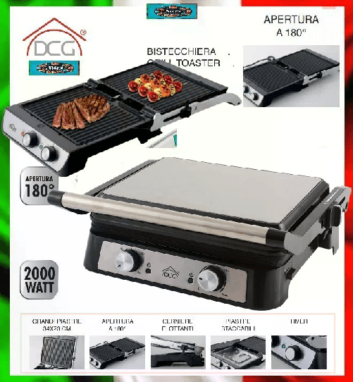 Bistecchiera elettrica – Piastre Rimovibili antiaderenti, timer e apertura 180°