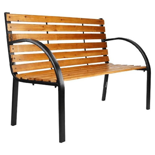 Panchina Da Parco Panca Con Braccioli In Metallo Legno Marrone 122x60x81cm Arredo Giardino -