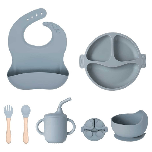 TrAdE Shop Traesio Set Pappa Svezzamento Bambini 6pz Piatto Con Ventosa Ciotola Cucchiaio Bavaglino Tazza -