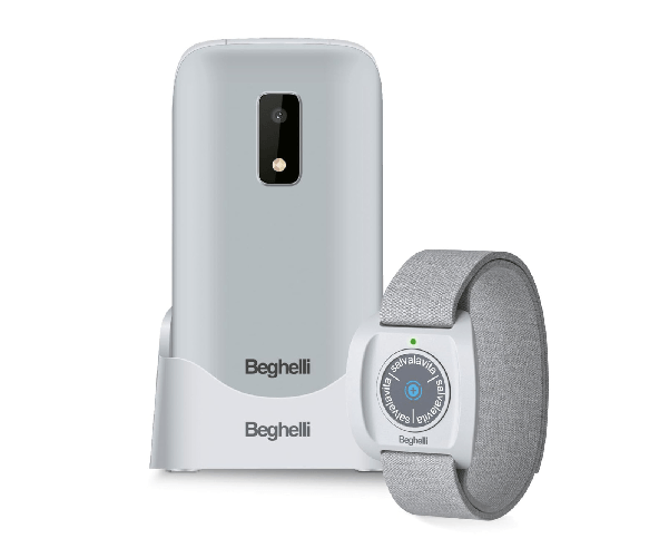 Beghelli slv30 plus telefono per anziani grigio con gps tasto sos e bracciale