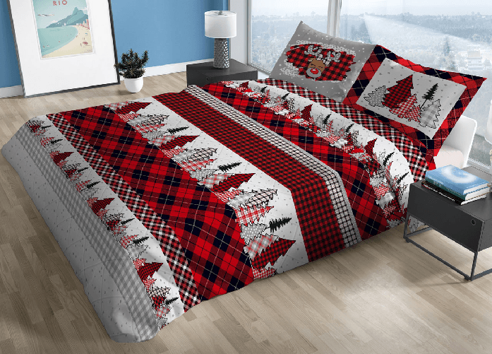 Trapunta Piumone Invernale 300gr Cotone Made Italy Disegno Tirolese Renna