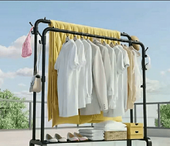 Appendiabiti Stand Attaccapanni Stendino Barra Doppia Nero 96 X 143 X 42 Ruote