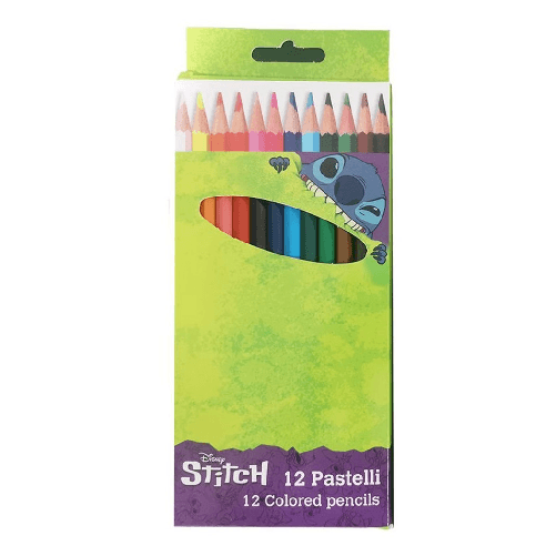 Set 12 Pastelli Matite Colorate Colori Stitch Disegno Scuola Bambini Cancelleria 951403 -