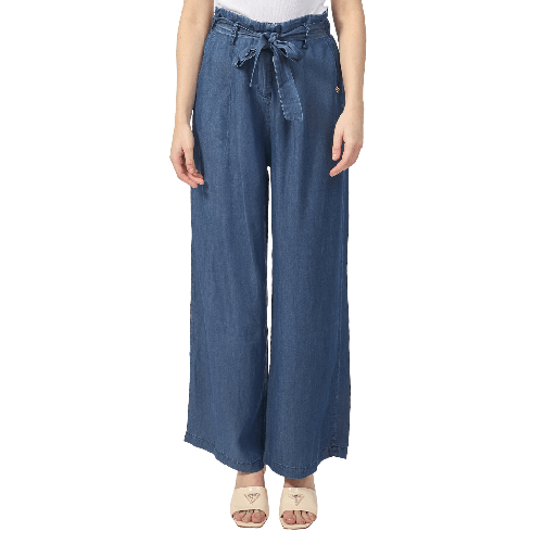 PANTALONE PANTALONI LARGO DONNA YES ZEE P387 E600 COTONE BLU ORIGINALE PE 2025 M Blu