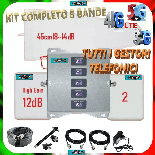 Kit Ripetitore Amplificatore Segnale Cellulare 5 Bande Gsm 2G 3G 4G LTE 5G