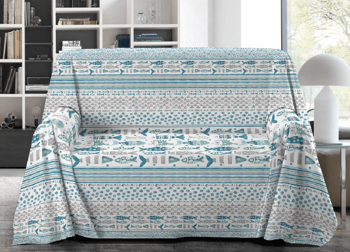 Telo Arredo Granfoulard Copritutto Salvadivano 100% Cotone Disegno Pesci