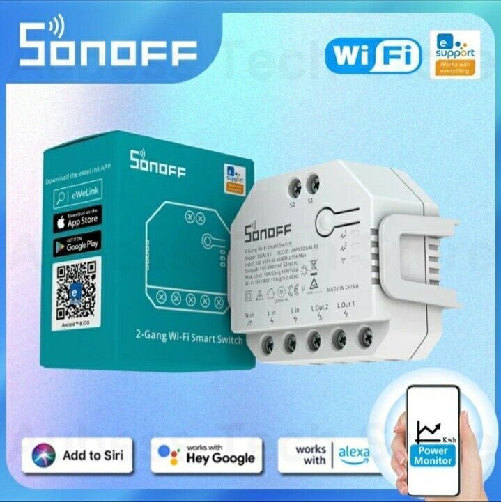 SONOFF DUALR3 Smart Switch WiFi eWeLink Domotica 2 Canali Relè Alexa Google Home Sonoff Dual R3 Con cavo e senza cavo Bianco