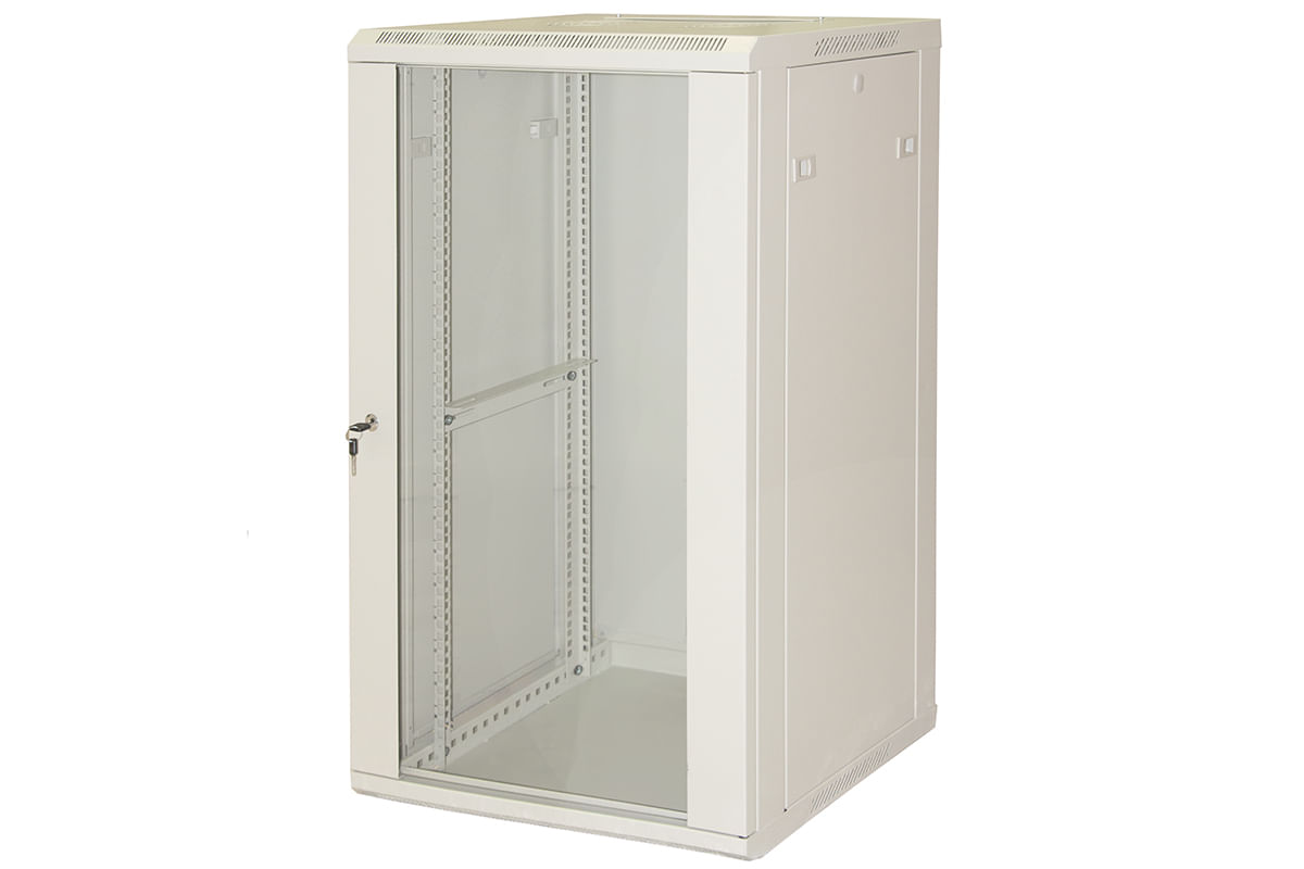 Link Armadio Rack 19 18 Unita' Da Muro (A)900 (L)600 X Profondita' 600 Mm. Colore Grigio Chiaro Porta Vetro Link Accessori LK1918U66 rack 18U Rack ind