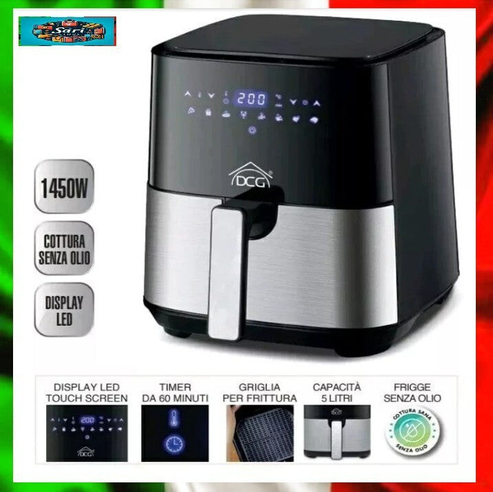 DCG Eltronic FR3605D friggitrice Singolo 5 L Indipendente 1450 W Friggitrice ad aria calda Nero, Argento