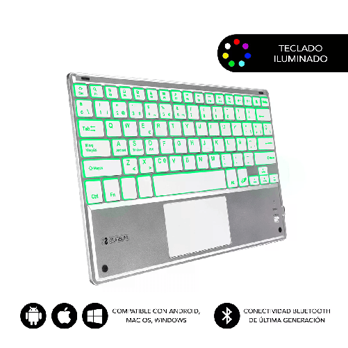 SUBBLIM TECLADO SMART BACKLIT TOUCHPAD BLUETOOTH SILVER QWERTY Spagnolo Argento, Bianco SUBBLIM TECLADO SMART BACKLIT TOUCHPAD BLUETOOTH SILVER QWERTY