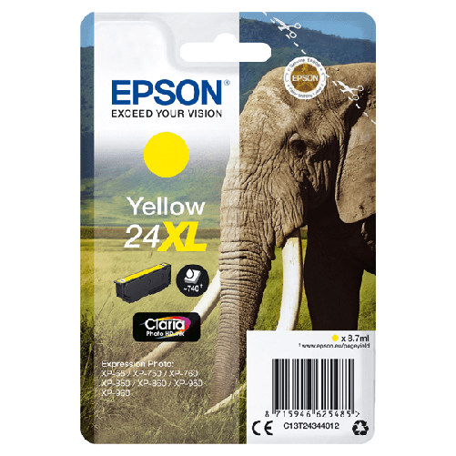 EPSON CARTUCCIA GIALLO CLARIA PHOTO HD SERIE 24XL ELEFANTE BLISTER Epson 24XL 8.7 ml misura XL giallo originale cartuccia dinchiostro per Expression P