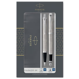 PARKER Gift Set DUO IM stainless steel sfera+ stilografica Parker Parker set regalo penna a sfera e stilografica acciaio inossidabile punta media
