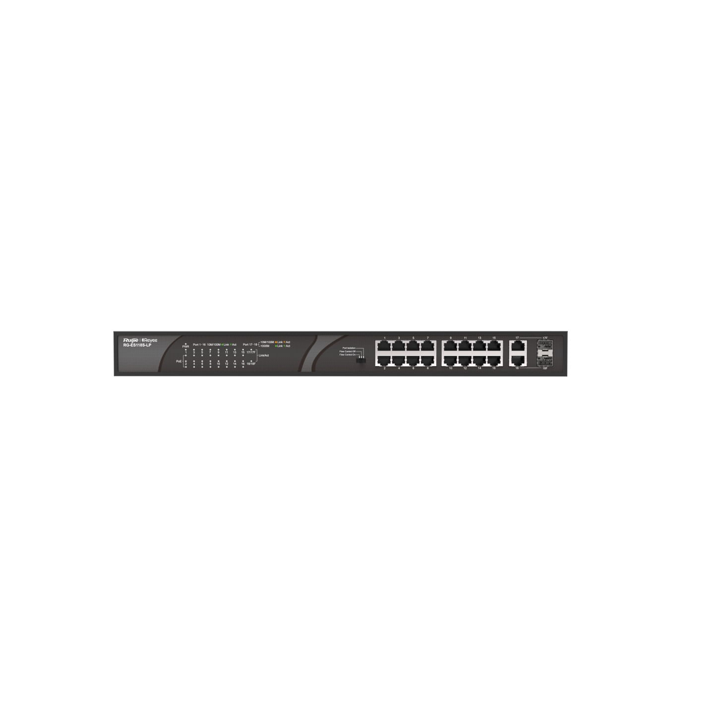 10Pos Ruijie Networks RG-ES118S-LP switch di rete Non gestito Fast Ethernet (10/100) Supporto Power over Ethernet (PoE Ruijie Networks RG-ES118S-LP sw