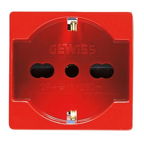 Gewiss gw20296 presa standard italiano/tedesco 250v ac 2p+t 16a bivalente p40 Gewiss GW20296 cassetta di scarico Tipo F Rosso