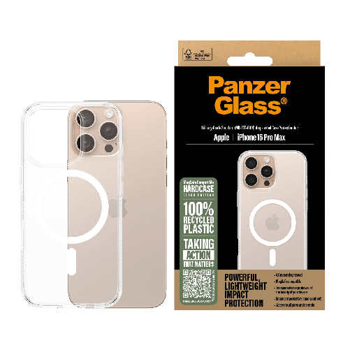 PanzerGlass HardCase Transparent w. White MagSafe iPhone 16 Pro Max custodia per cellulare Cover Trasparente PanzerGlass Protettore Schermo per Cell