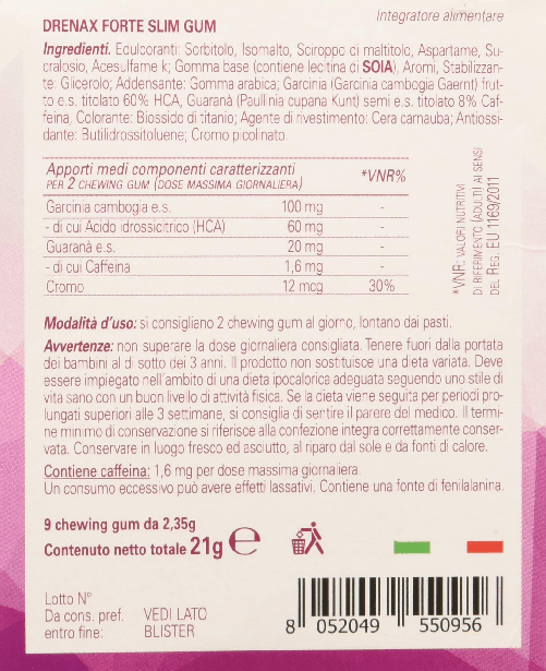 drenax forte slim gum - descrizione integratore alimentare sotto forma di chewing