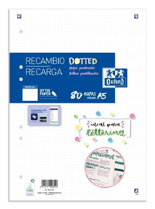 Confezione di ricarica Oxford School A5 Dots 80 fogli - Carta di alta qualità - Punti per organizzare i tuoi appunti