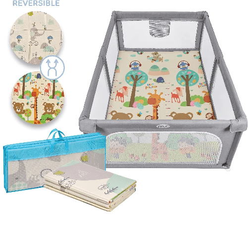 Innovaciones MS Box Pieghevole Parco Giochi XL 180X200 Grigio con TAPPETO ZEBRA