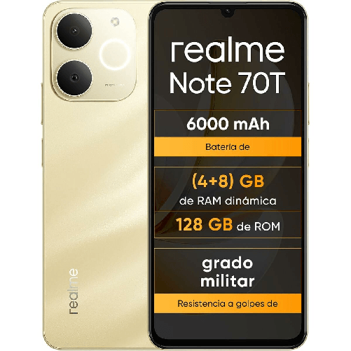 Realme Note 70T 17,1 cm (6.74") Doppia SIM Android 15 4G USB tipo-C 4 GB 128 GB 6000 mAh Oro Realme Smartphone Realme NOTE 70T 4 GB RAM 128 GB 6,74" U