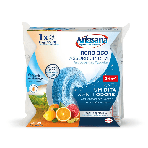 Ariasana aero 360 assorbi umidità ricarica tab agrumi 450g per deumidificatore
