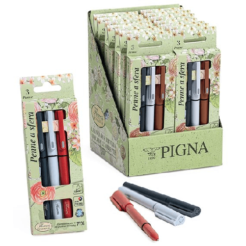 Pigna Envelopes Pigna 023243200 penna a sfera Nero, Blu, Rosso Penna a sfera retrattile a clip 3 pz Pigna nature flowers penna set 3 colori assortiti