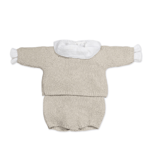 Pasito a Pasito Maglia in tricot + culotte + body Bambula beige 0 - 1 mese Pasito a Pasito Set MAGLIA, CULOTTE e BODY TRICOT BEIGE 0-1 MESE
