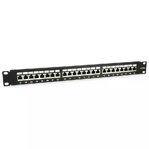 Equip Patch Panel 24 porte RJ45 Cat6a Schermato Nero 1U Rack per Rete Ethernet