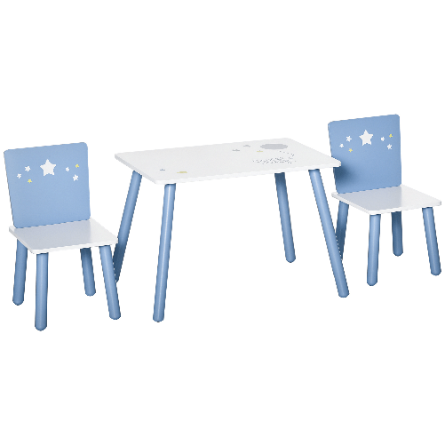 PG Convenienza Tavolo e Sedie per Bambini, Tavolino per Bambini 2-4 Anni, in Legno Azzurro e Bianco, Set 3 Pezzi