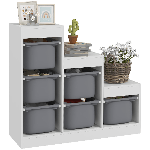 PG Convenienza Scaffale Portagiochi a 3 Livelli con 6 Contenitori per Bambini da 3-8 Anni, 96x38.5x90cm, Grigio