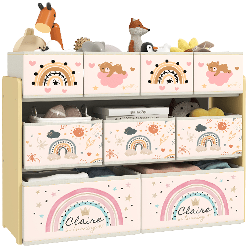 PG Convenienza Mobile Portagiochi per Bambini a 3 Livelli con 9 Contenitori in Tessuto, 93x30x70 cm, Giallo