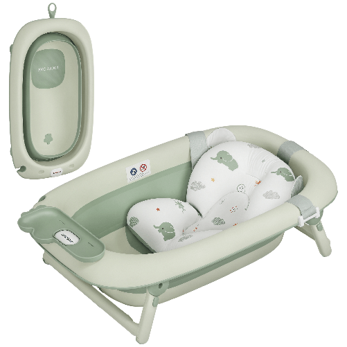 PG Convenienza Vaschetta Bagnetto Pieghevole per Neonati con Cuscinetto e Lavabo, in Plastica Antiscivolo, 86x53x25.5 cm, Verde