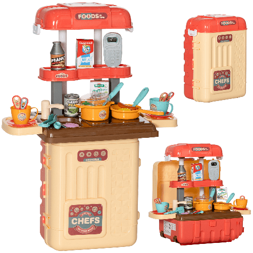PG Convenienza Gioco per Bambini 3 in 1 da 36 Pezzi con Tavolo per Posate, Tavolo da Pranzo e Trolley, in PP e ABS, 48x26x64 cm