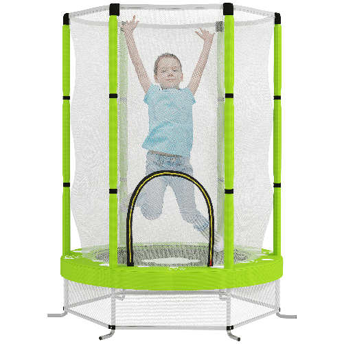 PG Convenienza Trampolino Elastico per Bambini Ø140 cm con Rete di Sicurezza e Disegni, Età 3-6 Anni, Verde