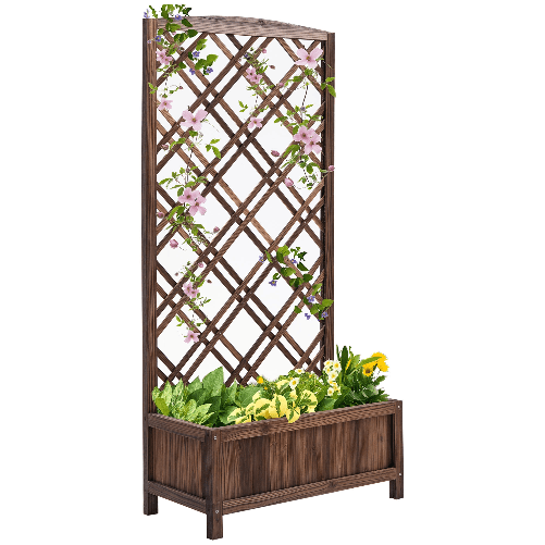 PG Convenienza Fioriera da Esterno con Grigliato in Legno per Piante Rampicanti, 60x30x122.5 cm, Marrone