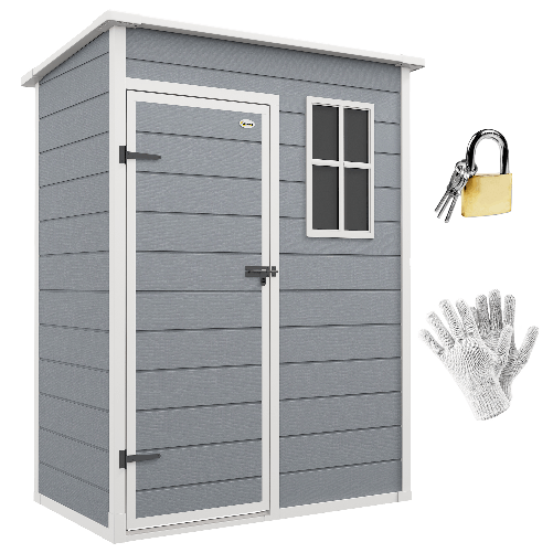 PG Convenienza Casetta da Giardino Porta Attrezzi con Porta Bloccabile, Finestra e Presa d'Aria, Grigio